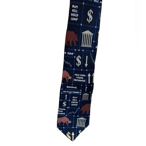📈📊100% Silk Wall Street themed tie with NYSE, NASDAQ. Black, blue, white hues - Picture 2 of 6
